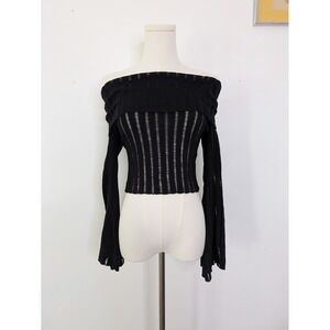Princess Polly Off The Shoulder Y2K Top Size S/M Whimsigoth Sheer Bell Sleeve